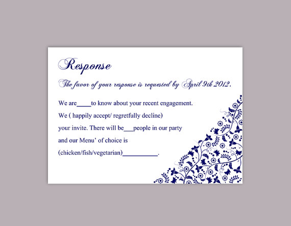 Wedding - DIY Wedding RSVP Template Editable Word File Instant Download Rsvp Template Printable RSVP Cards Navy Blue Rsvp Card Elegant Rsvp Card
