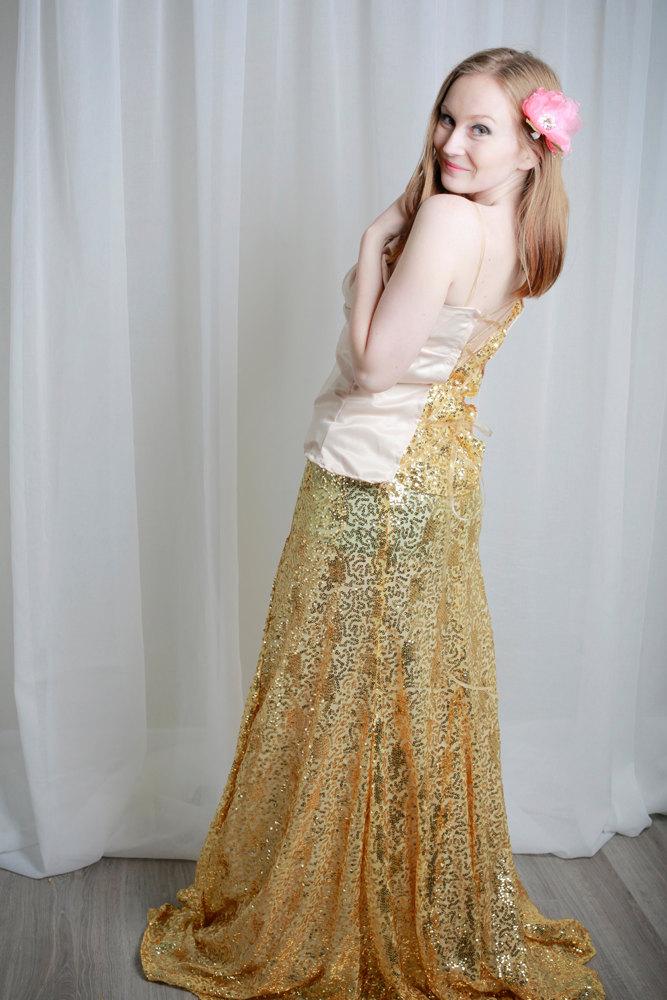 Mariage - Floor Length Sequined Skirt, Wrapped with Front Slit--in gold, silver or black--for parties, evening wear, or bridesmaids