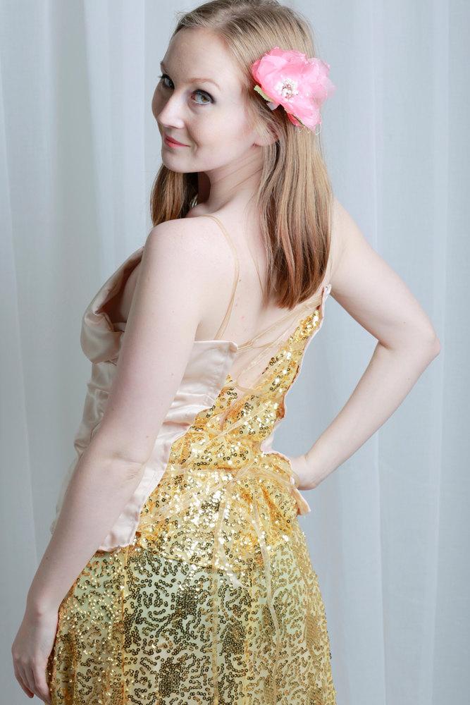 Hochzeit - Satin and Sequin low back top with corset back--in gold and champagne, gold and blush, black, or silver