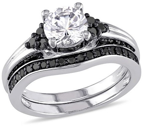 Wedding - Diamond 1.3 CT. T.W. White Sapphire and 3/5 CT. T.W. Black Diamond Bridal Set in Sterling Silver
