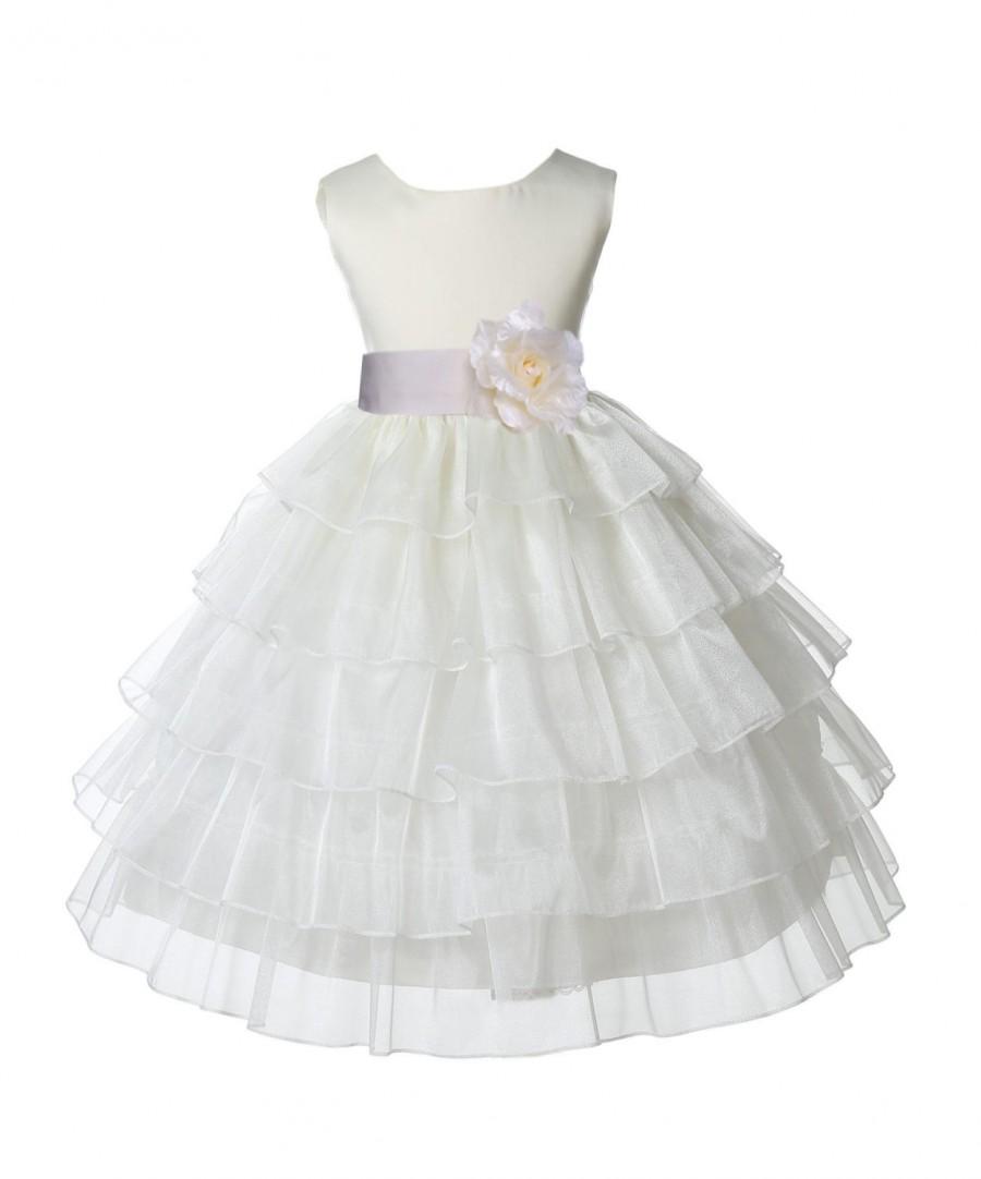 Hochzeit - Ivory Tired Organza Flower Girl dress sash pageant wedding bridal children bridesmaid toddler elegant sizes 12-18m 2 2t 4 5t 6 6x 8 10 