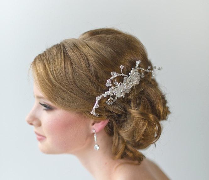زفاف - Bridal Hair comb, Swarovski Pearl and Rhinestone Bridal Comb, Wedding Hair Accessory,