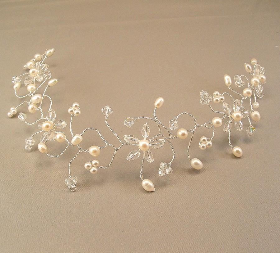 Hochzeit - Crystal Blossoms with Freshwater Pearls Wedding Hair Vine Tiara - Wedding Hair Accessories