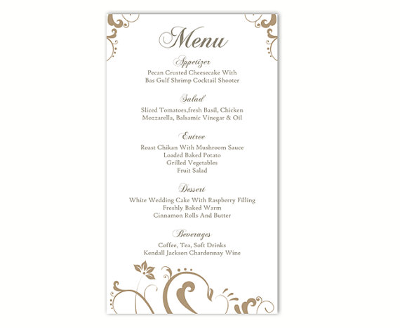 Wedding - Wedding Menu Template DIY Menu Card Template Editable Text Word File Instant Download Gold Menu Floral Menu Template Printable Menu 4x7inch