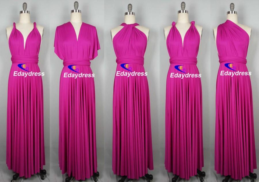 زفاف - Maxi Full Length Bridesmaid Fuschia Pink Infinity Dress Convertible Wrap Dress Multiway Long Dresses