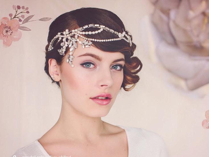 زفاف - Bridal headpiece, wedding headpiece, statement headpiece, bridal crystal headpiece, The Norma Flapper Bridal Headpiece #140