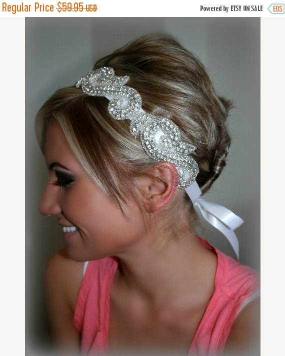 Hochzeit - ON SALE Bridal Headpiece, KIARA, Rhinestone Ribbon Headband,  Wedding Headpiece, Ribbon, Crystal, Accessories, Bridal, Wedding, Hair Accesso