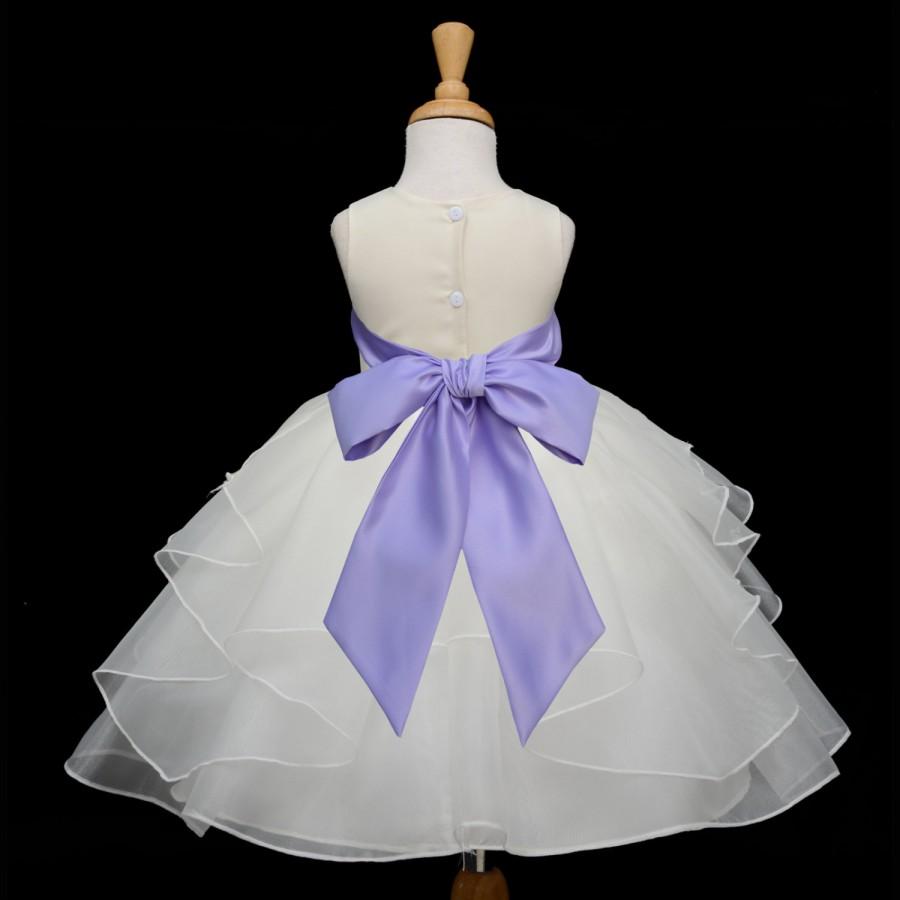 Wedding - Ivory Flower Girl dress tie sash pageant wedding bridal recital children tulle bridesmaid toddler 37 sash sizes 12-18m 2 4 6 8 10 12 