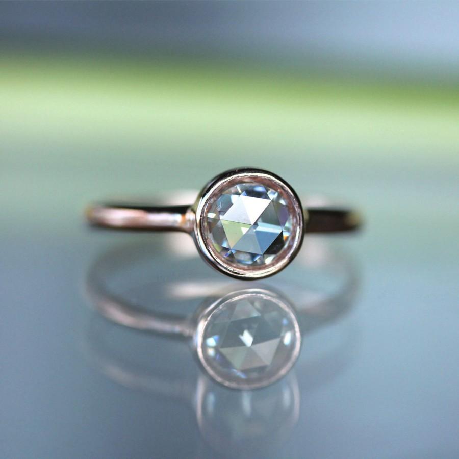 زفاف - Rose Cut Moissanite 14K Yellow Gold Engagement Ring, Stacking Ring (Limited Edition) - Made To Order