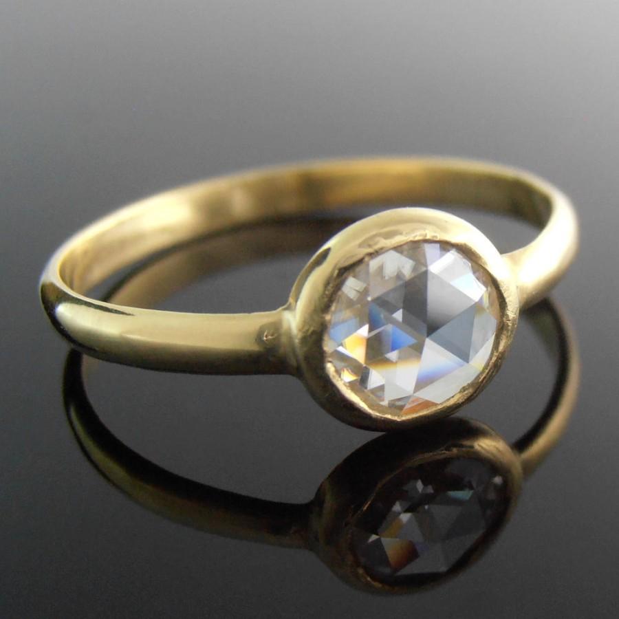 Wedding - SALE - Rose Cut Moissanite and 18k Gold Ring, Moissanite Engagement Ring, Alternative Engagement Ring