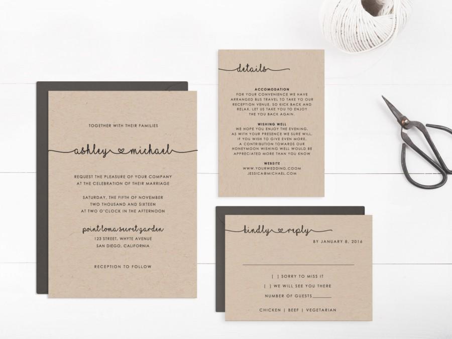 Свадьба - Printable Wedding Invitation Suite template, Editable Text and Artwork Colour, Instant Download, Edit in Word or Pages 