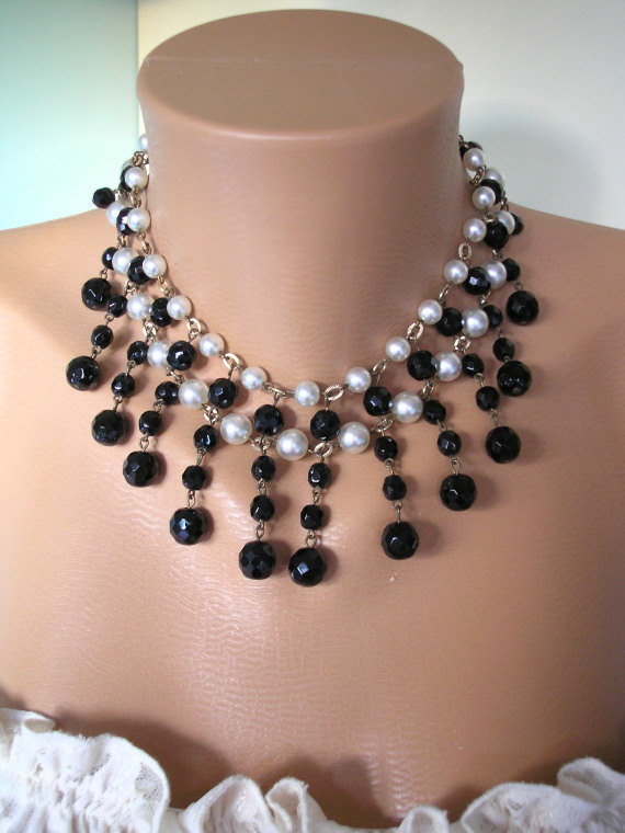 Свадьба - DOWNTON ABBEY Jewelry, French Jet Choker, Jet and Pearl, Statement Necklace, Great Gatsby, Black Bridal Choker