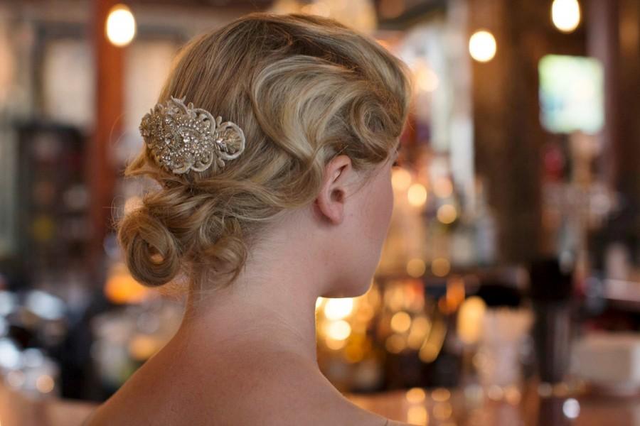 Wedding - Wedding Hair Comb - Antique silver colour hair comb - Pale Gold Bridal Headpiece - 1930s Wedding Headpiece -crystal hair accessory -Uk
