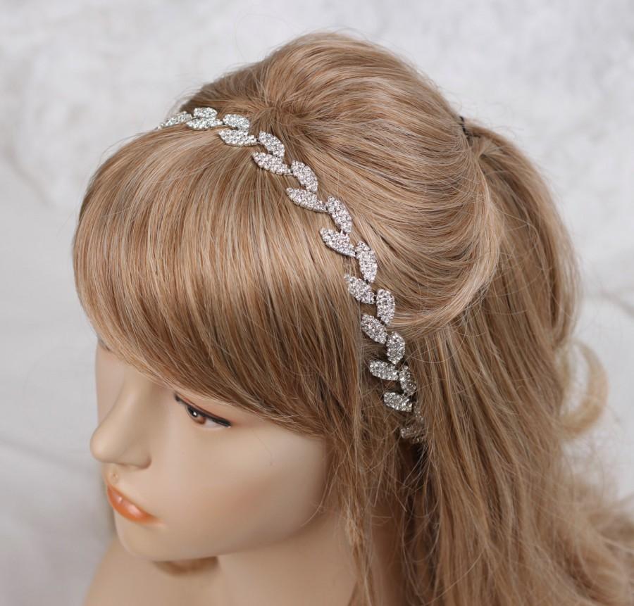 Hochzeit - Wedding Headband, Bridal Headband, Rhinestone Headband, Bridal Hair Piece, Bridal Head Piece, Prom Headband, Leaf Headband