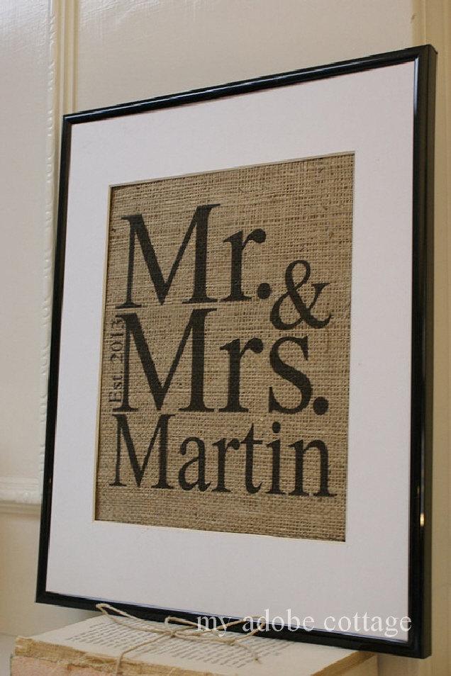 Mariage - Personalized Burlap Print - Engagements, Weddings, Anniversaries. Print only.