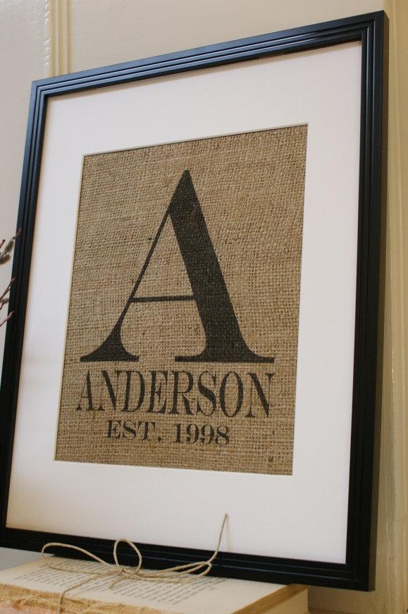Mariage - Modern Personalized Wedding Burlap Print...Great for wedding gift, engagement gift, anniversary gift!