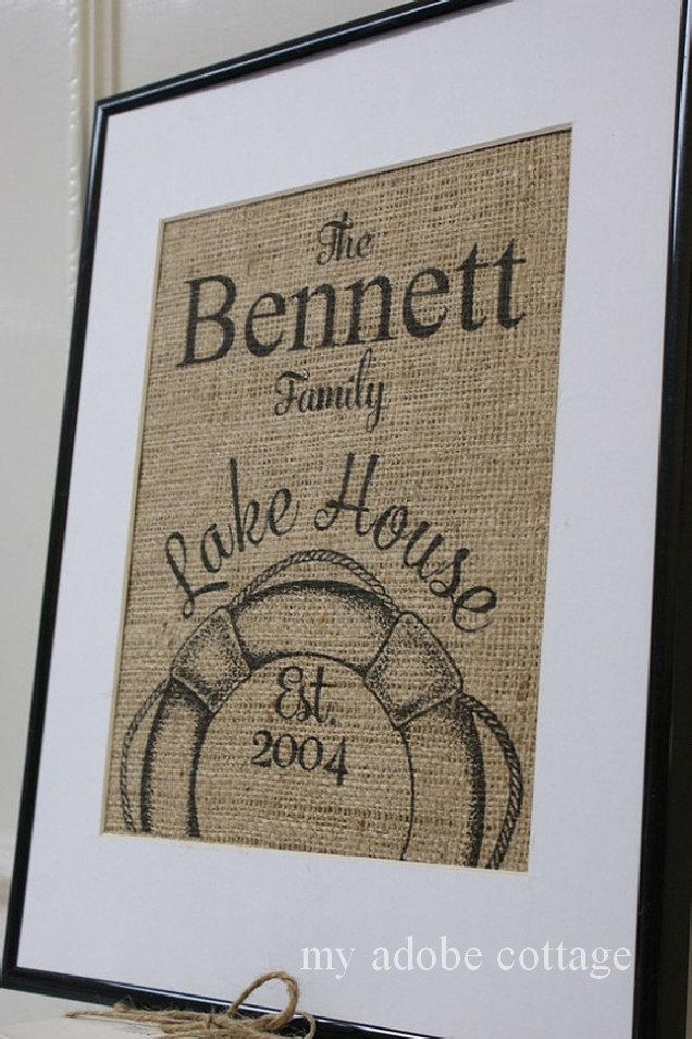 Свадьба - Personalized Lake House Burlap Print...great housewarming gift