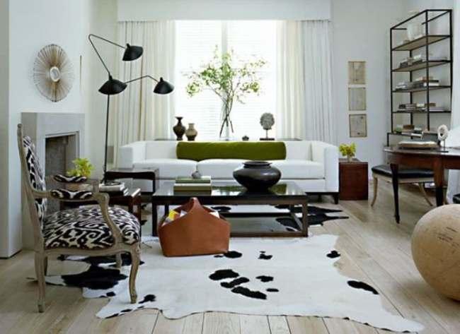 Mariage - White and black cowhide rug