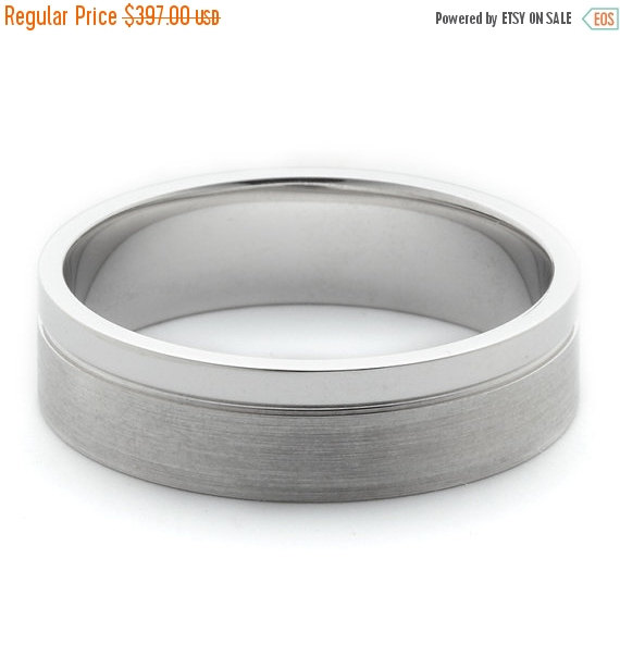 Mariage - ON SALE Mens Wedding Bands 14K White Gold With Brushed and Polished Finish