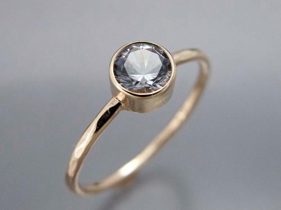 Свадьба - Moissanite Engagement Ring - 5mm Diamond Alternative Stone in Solid 14k Yellow Gold