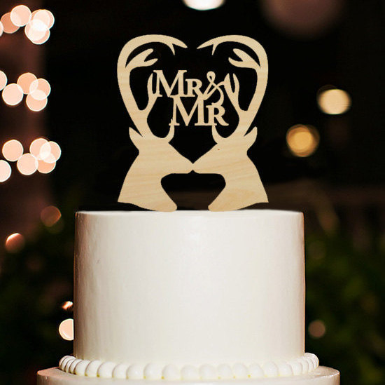 Mariage - Same Sex Cake Topper,Rustic Wedding Cake Topper,Mr and Mr Cake Topper,Gay Cake Topper,Deer Antlers Cake Topper For Wedding Decor