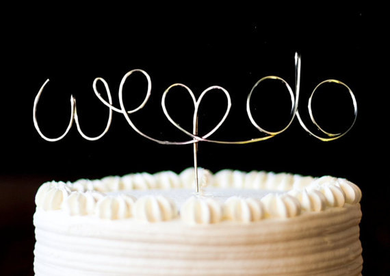 Hochzeit - We Do Cake Topper, Wedding Cake Topper We Do with Heart, Gold Cake Topper, Custom Wire - We Do