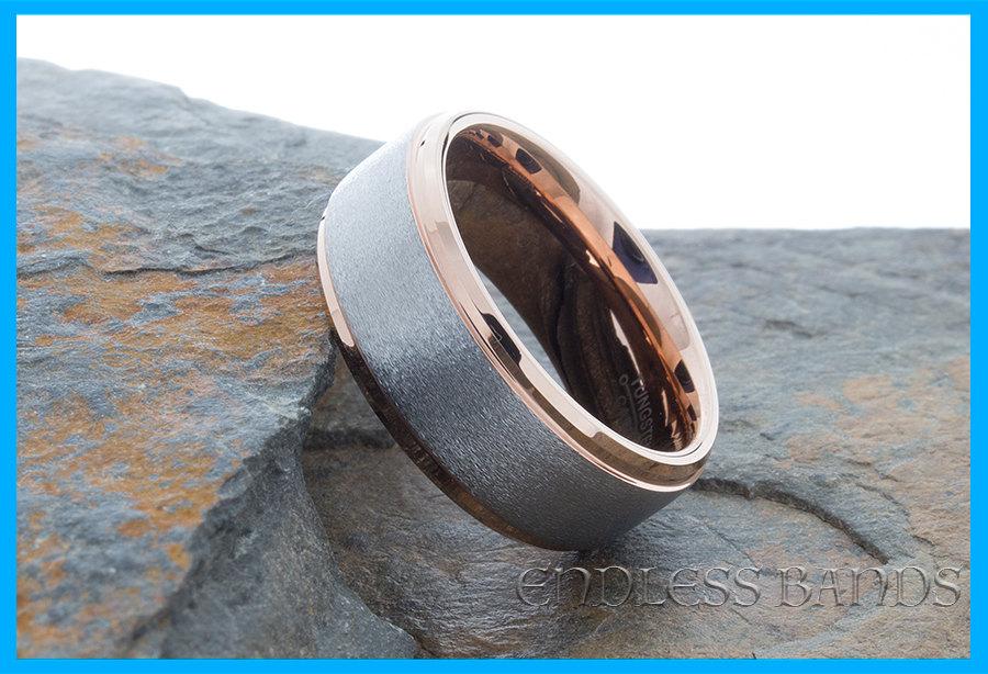 زفاف - Rose Gold Two Tone Tungsten Wedding Band Ring Promise Anniversary Laser Engraving Mens Women Ring Gold Plated Step Edges Satin Finish Ring