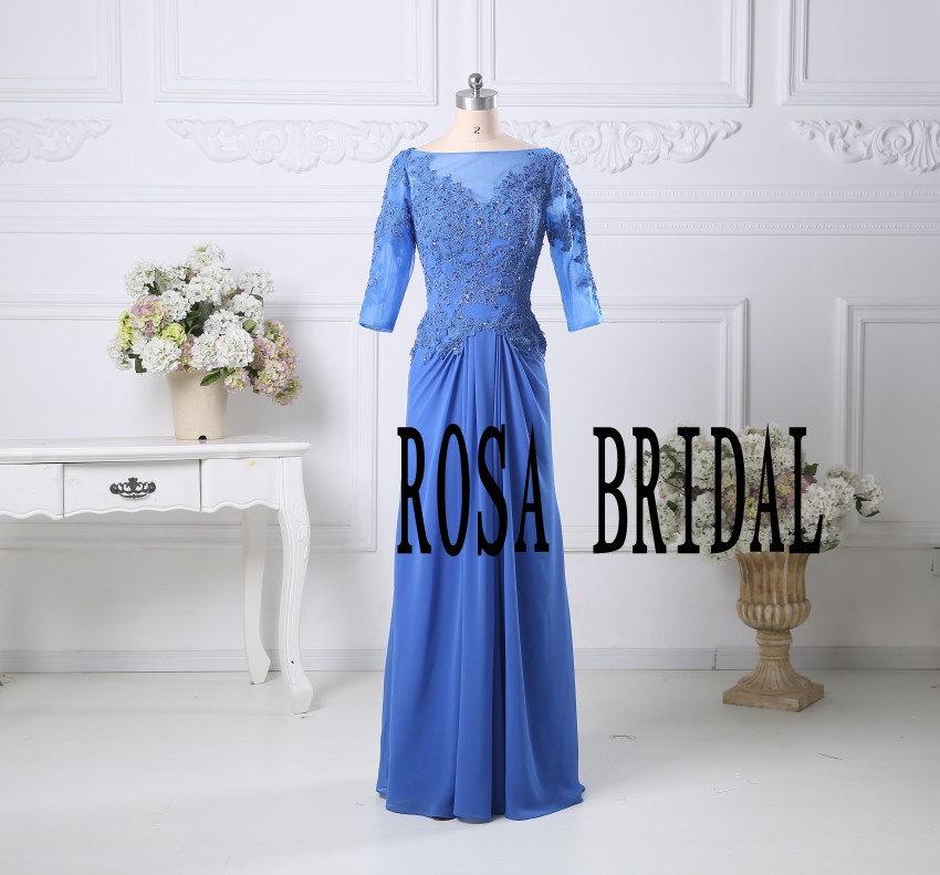 Свадьба - Blue Mother of the Bride Dress,  Prom dress,  Formal dress with 3/4 sleeves Jacket, Boat Neck prom dress Custom Size Color