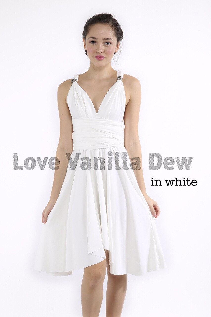Свадьба - Bridesmaid Dress Infinity Dress White Knee Length Wrap Convertible Dress Wedding Dress