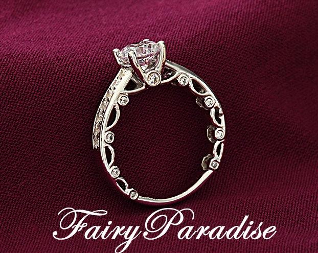 Wedding - 1 Ct Man Made Diamond Art Deco Engagement Ring / Promise Ring in Channel Set Cathedral Pave Band, Antique Vintage Style ( FairyParadise )