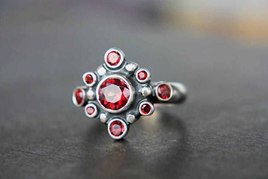 Wedding - Red Garnet Engagement Ring Garnet Engagement Ring Art Deco Garnet Ring Sterling Silver Promise Ring January Birthstone