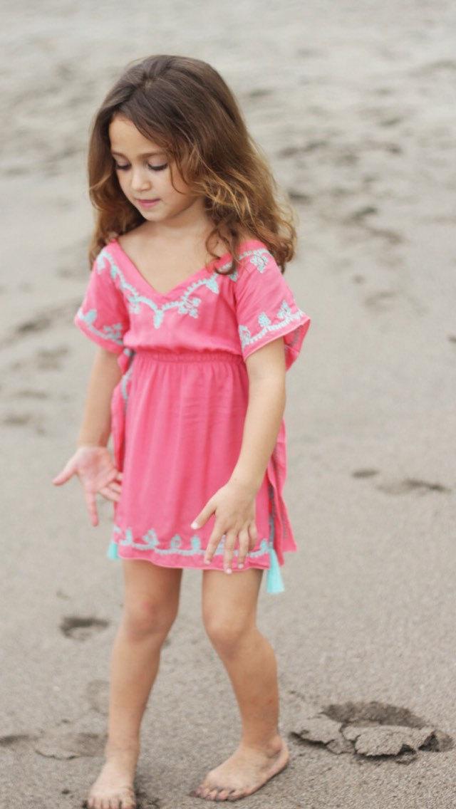 زفاف - Kids Beach Dress, Bohemian Kids Dress, Beach Kaftan, Poncho, BOHO Kids, Kids Beachwear. Gorgeous Embroidery, Tassel Details