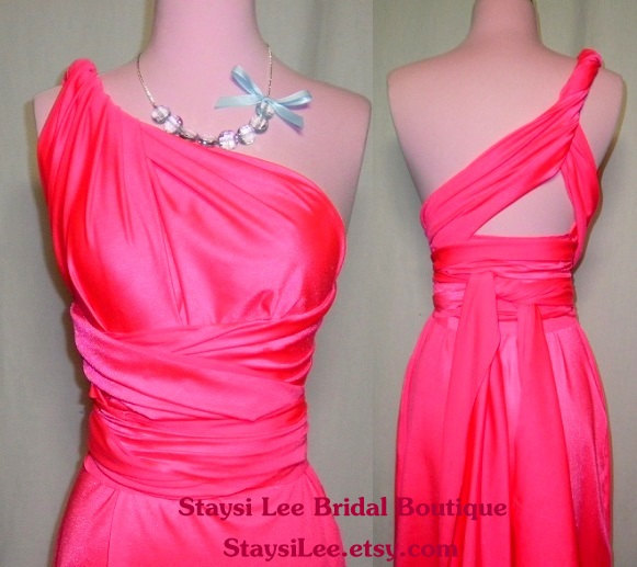 Wedding - Neon Pink Convertible Dress...Bridesmaids, Date Night, Cocktail Party, Prom, Special Occasion, Beach, Vacation