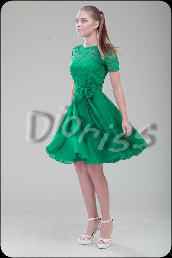 Свадьба - Green Cocktail Dress Bridesmaid Short dress Lace Wedding Dress.