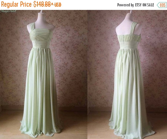 Hochzeit - Seafoam Green Bridesmaid Dress- One Shoulder Bridesmaid Dress- Chiffon A-line BRIDESMAID DRESS- A-line Wedding Dress- Prom Dress Green Dress