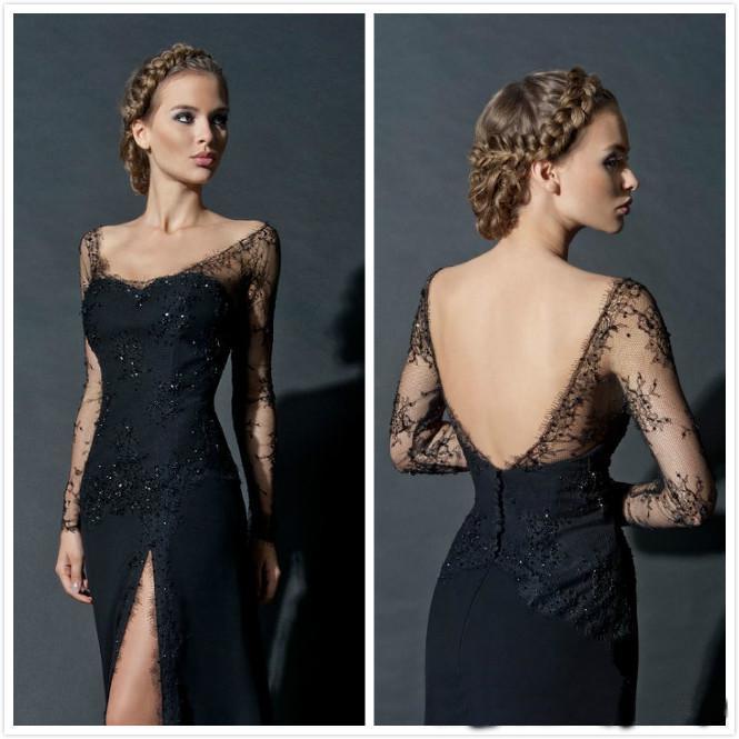 Wedding - Zuhair Murad Long Sleeves Evening Dresses Split Side Formal Gowns Backless Beaded Sexy Neck Prom Gowns 2016 Online with $108.59/Piece on Hjklp88's Store 