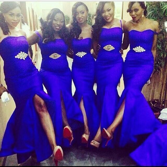 Mariage - Custom Made 2016 Cheap Royal Blue Mermaid Bridesmaid Dresses Beaded Front Slit Party Evening Dresses Plus Size Long Maid of Honor Dresses Online with $60.48/Piece on Hjklp88's Store 
