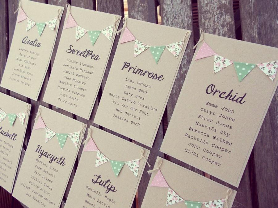 زفاف - Table Plan Cards, Individual Table Plan Arrangement Cards for Rustic country wedding. Alternative wedding table plan