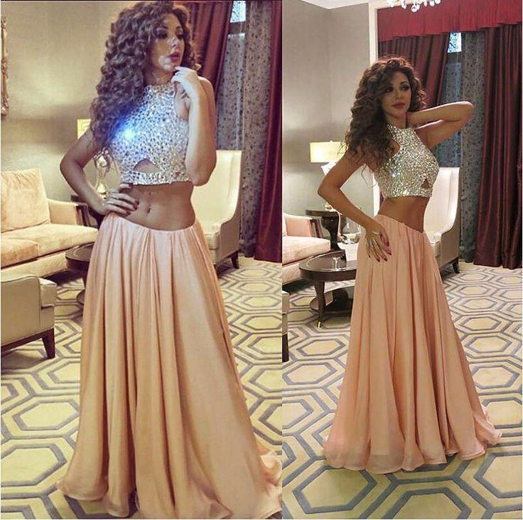 Свадьба - Hot Two Pieces 2k15 Prom Dresses Jewel Neck Sleeveless Sparkling Sequins On Top Chiffon Skirt Party Evening Celebrity Pageant Dresses Online with $110.58/Piece on Hjklp88's Store 