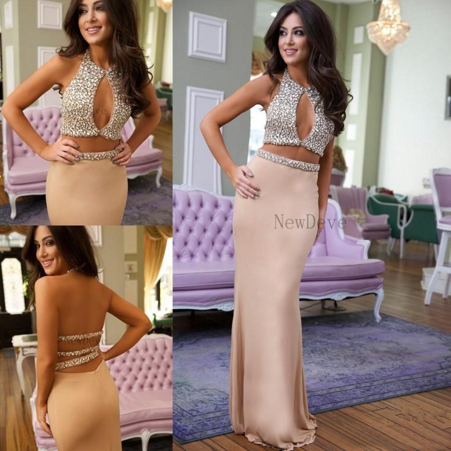 Mariage - 2016 2k15 Two Pieces Prom Dresses Sexy Mermaid Crew Keyhole Bust Sparkling Beading Bodice Open Back Party Dress Evening Dresses Online with $117.28/Piece on Hjklp88's Store 