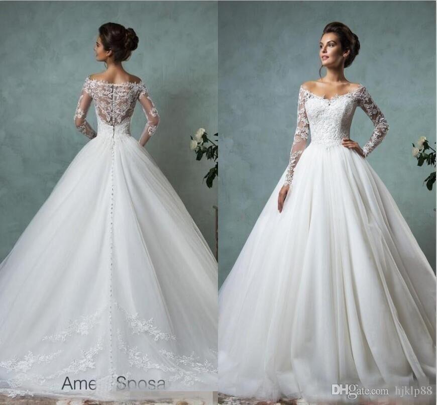 Свадьба - Amelia Sposa Long Sleeves Wedding Dresses Lace Bridal Gowns Plus Size Vintage Cheap V-Neck Arabic Sheer Ball Gown Wedding Dresses Chapel Online with $154.87/Piece on Hjklp88's Store 