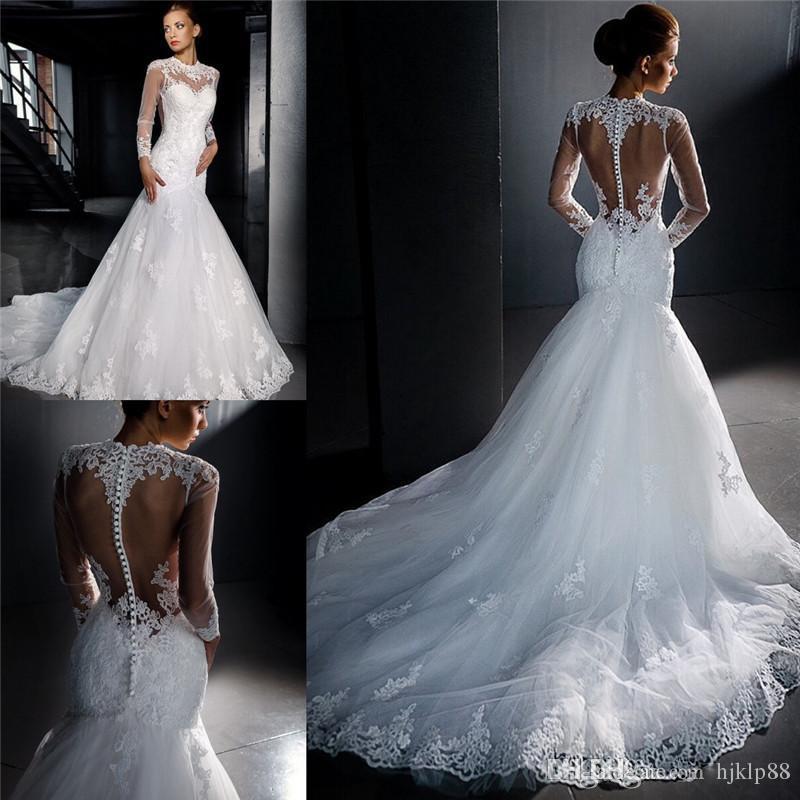 Свадьба - Plus Size Wedding Dresses 2016 New Made Simple Retro Ivory Lace Applique Backless Wedding Dresses Sleeves Discount Court Bride Dress Online with $129.06/Piece on Hjklp88's Store 