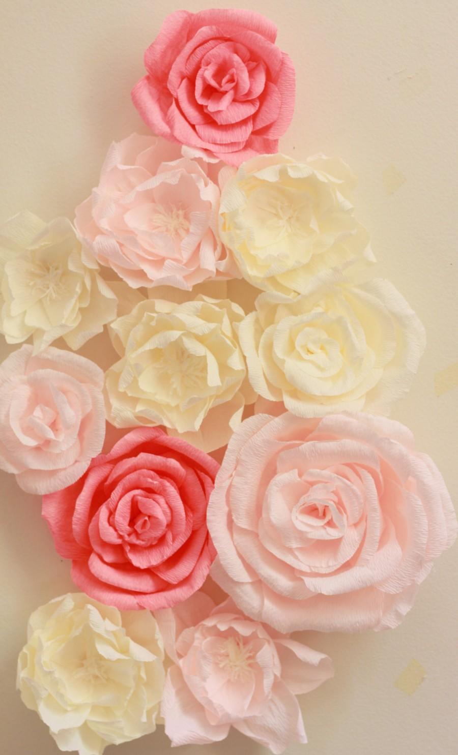 Hochzeit - Giant paper flower display with roses and peonies. Shop window display. Nursery decor. Flower wall. Paper flower backdrop