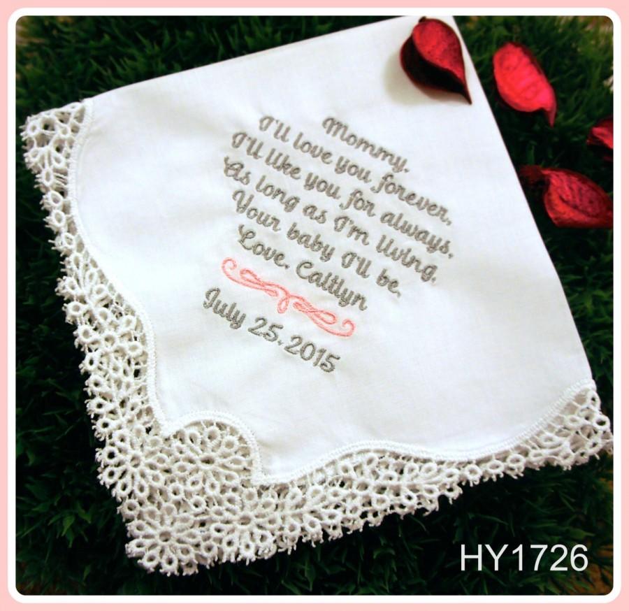 Hochzeit - Mother of the Bride Gift-Thank you-EMBROIDERY hankies-Wedding Handkerchief-Personalized Wedding Hankerchief-Lace Hankerchief-Wedding Gifts