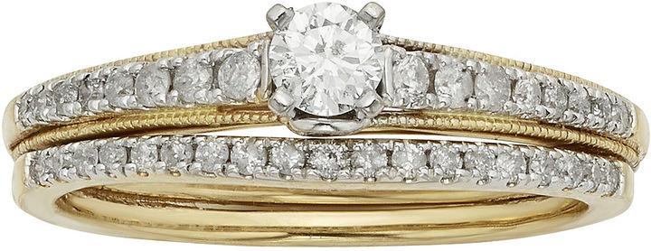 زفاف - MODERN BRIDE 1/2 CT. T.W.  Diamond 10K Yellow Gold Bridal Ring Set
