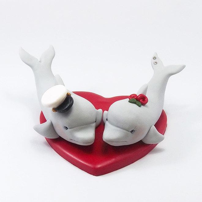 زفاف - Dolphin Cake Topper, Wedding Cake Topper, Heart Cake Topper, Personalized Figurine
