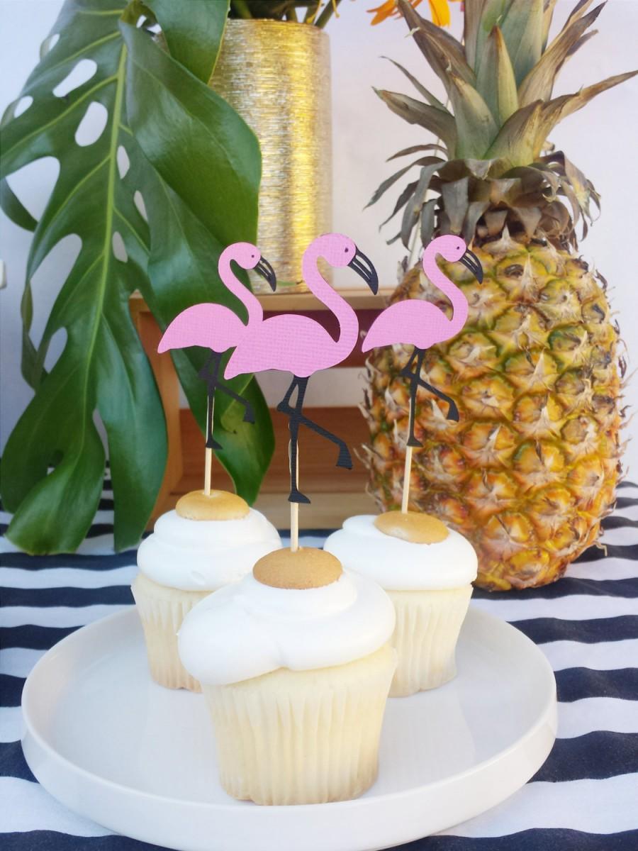 زفاف - Flamingo Cupcake Toppers set of 12 - Pool Party Pineapple & Flamingo Birthday Decorations - Pink Flamingos Bridal Shower Beach  Food Picks