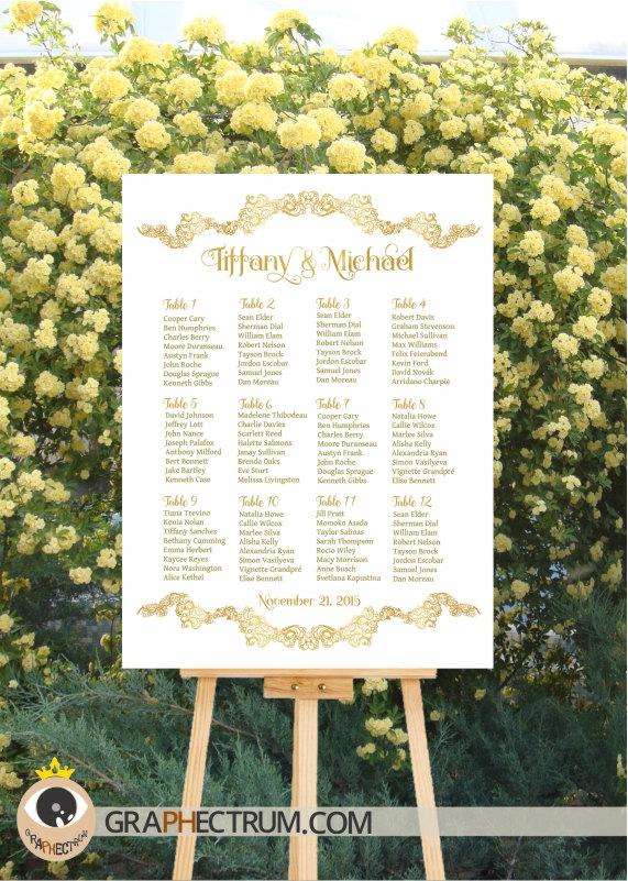 زفاف - Wedding Seating Chart DIY Printable / Floral GOLD Crown Wedding Sign / Reception Table Plan / Find Your Seat / Table Assignment Board > PDF