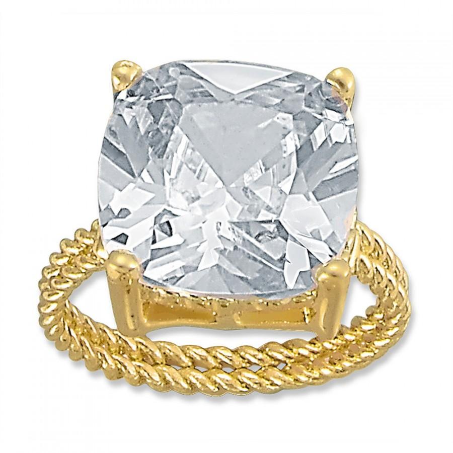 زفاف - 6.84 Carat Cushion Cut Russian Diamond Clear CZ Solitaire Wedding Engagement Anniversary Ring Braided Cable Shank 14k yellow gold filled