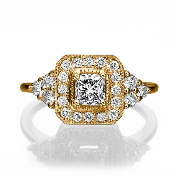 Wedding - Vintage Engagement Ring, 18K Rose Gold Ring, Halo Ring, 0.84 TCW Diamond Ring Band, Victorian Ring, Art Deco Ring